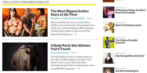Screenshot of Men's Health web site.